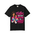 T-Shirt — "Coffee Because Adulting Is Hard" Graphic Tee (Cute Girl Illustration)