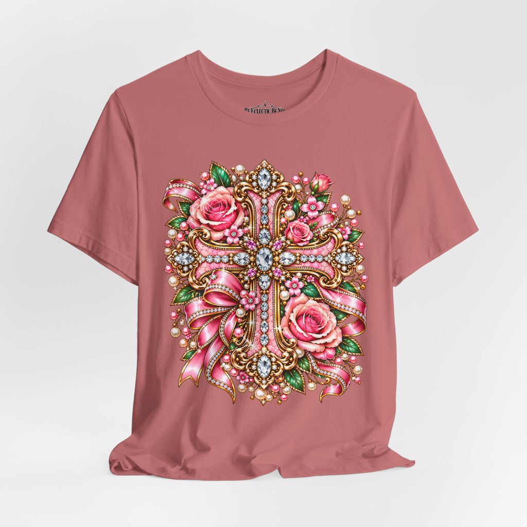 Ornate Floral Cross Rose Tee