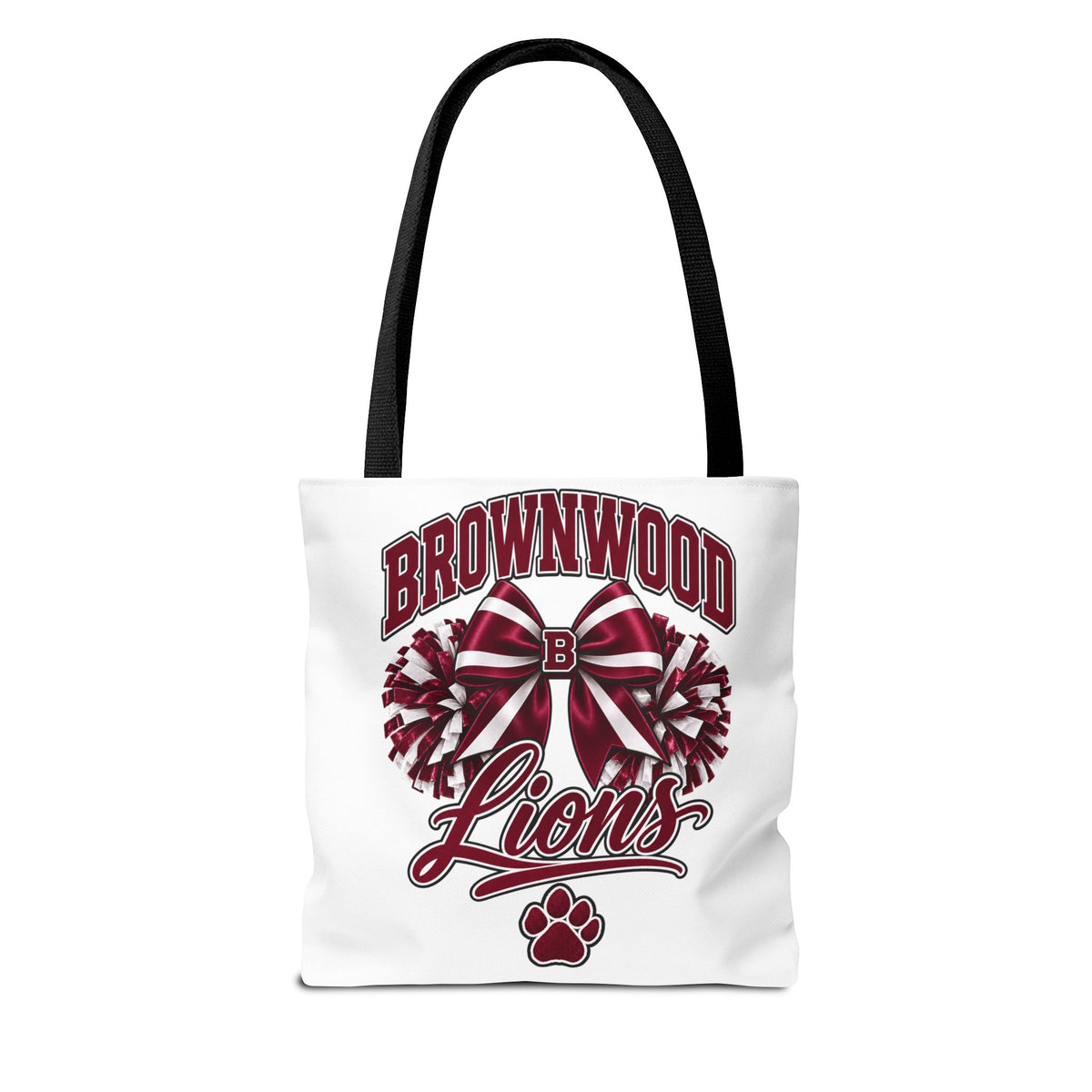 Brownwood Lions Cheer Tote Bag — School Spirit Bow & Pom-Pom Design