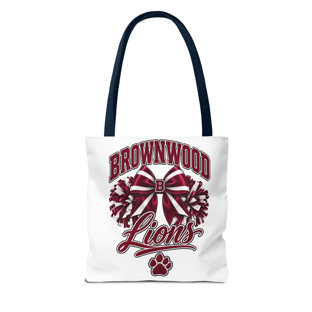 Brownwood Lions Cheer Tote Bag — School Spirit Bow & Pom-Pom Design
