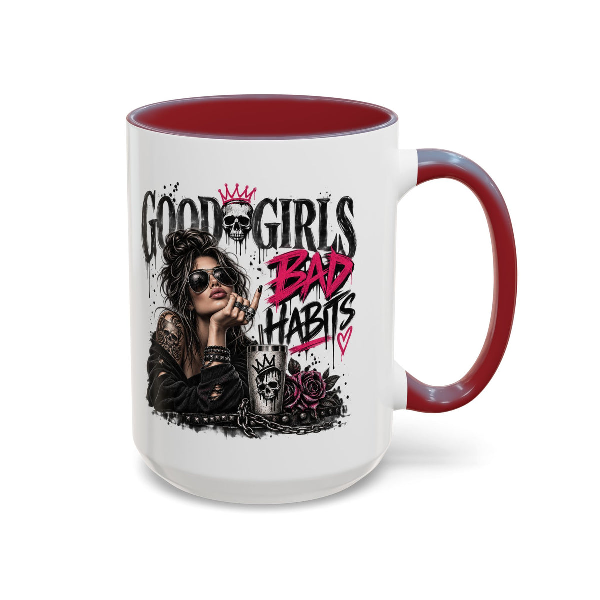Good Girls, Bad Habits Accent Coffee Mug – Edgy Skull & Crown Design (11/15oz)
