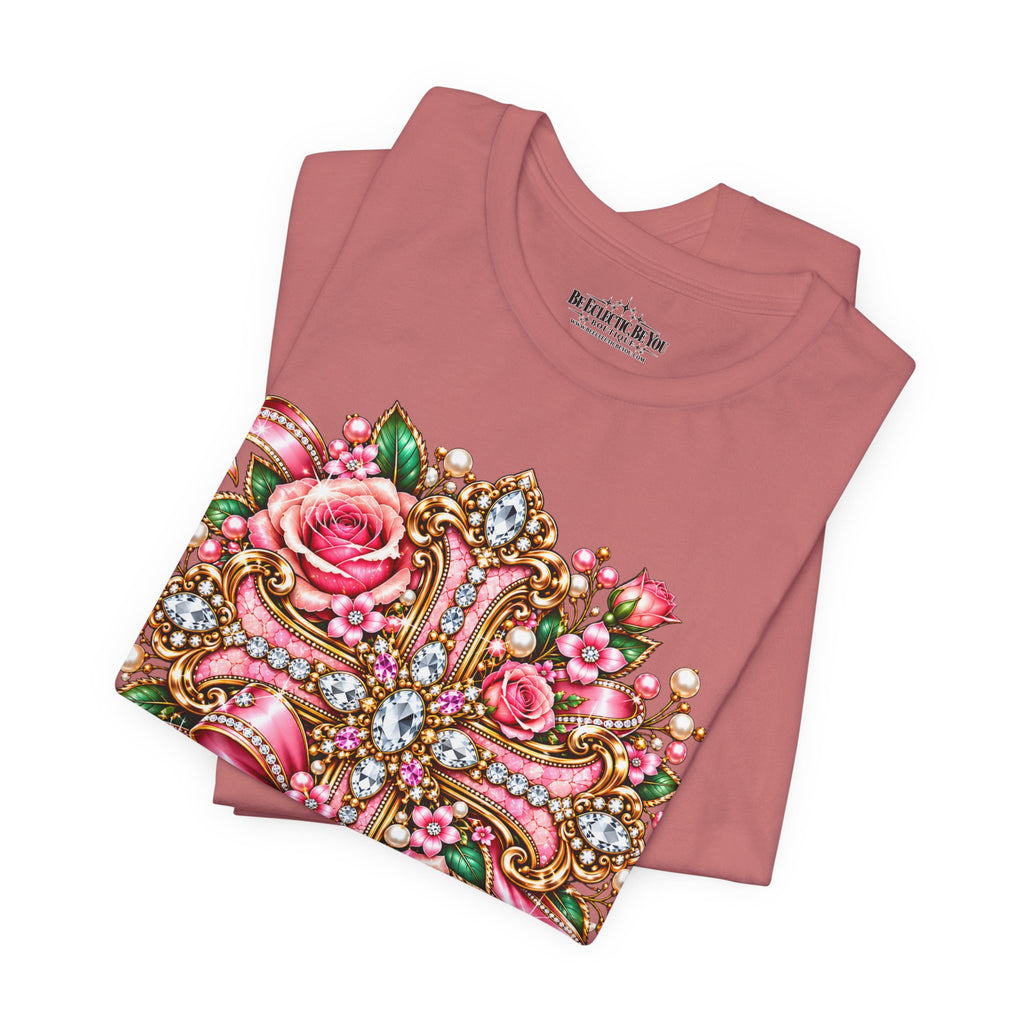 Ornate Floral Cross Rose Tee