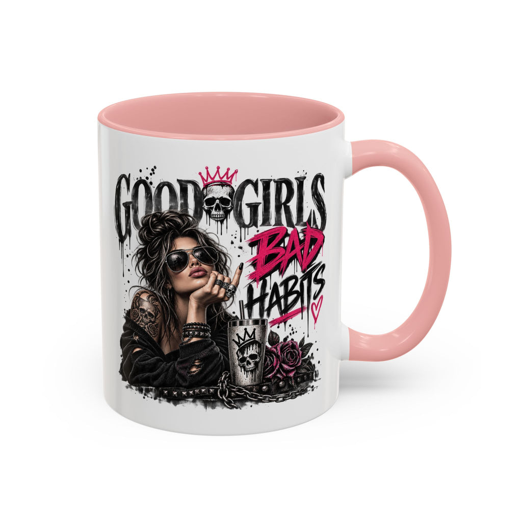 Good Girls, Bad Habits Accent Coffee Mug – Edgy Skull & Crown Design (11/15oz)