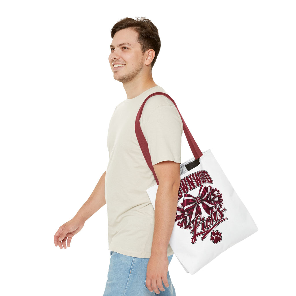 Brownwood Lions Cheer Tote Bag — School Spirit Bow & Pom-Pom Design