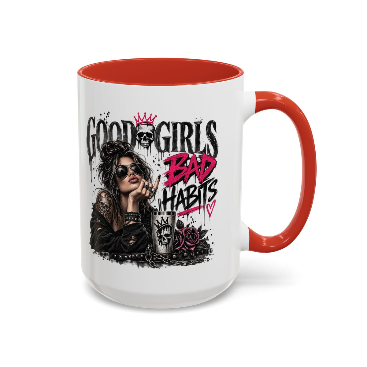 Good Girls, Bad Habits Accent Coffee Mug – Edgy Skull & Crown Design (11/15oz)