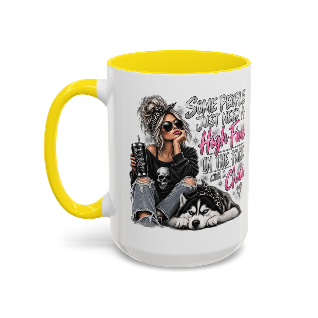 Some People Just Need a High Five Mug – Funny Husky Dog & Sassy Woman Accent Coffee Mug