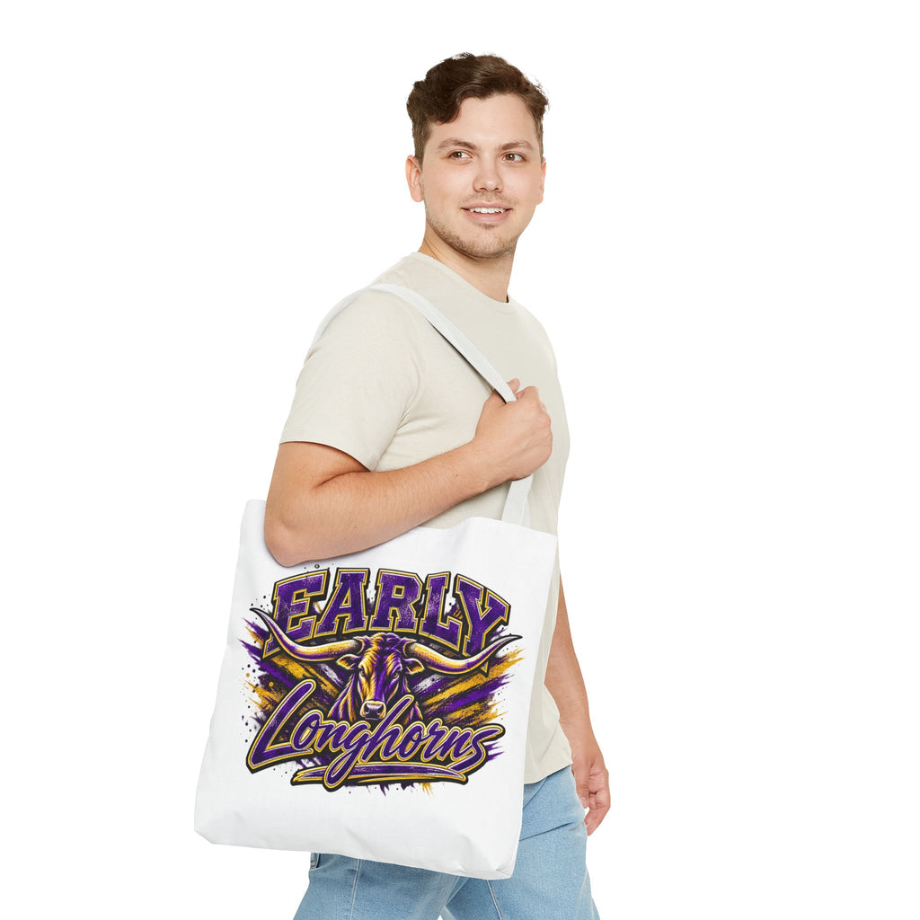 Early Longhorns Graphic Tote Bag – School Spirit Purple & Gold