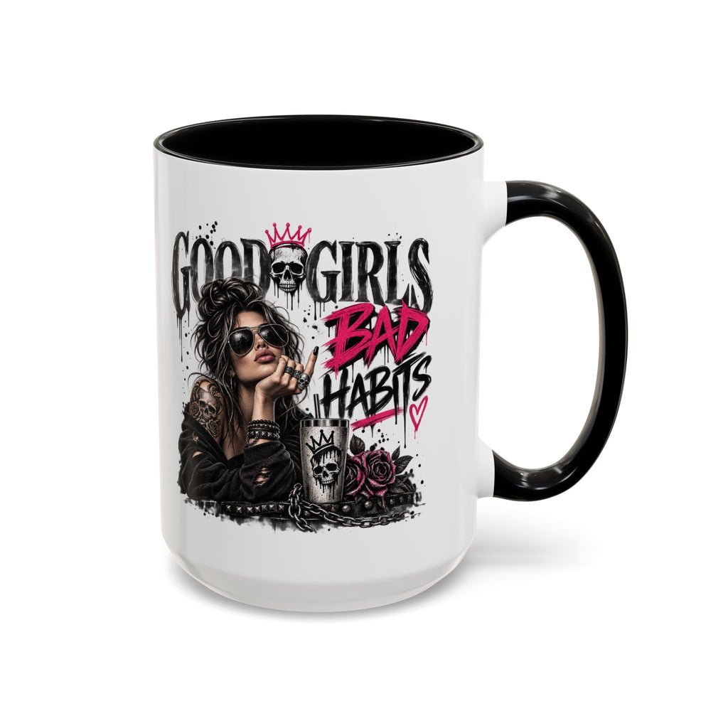 Good Girls, Bad Habits Accent Coffee Mug – Edgy Skull & Crown Design (11/15oz)