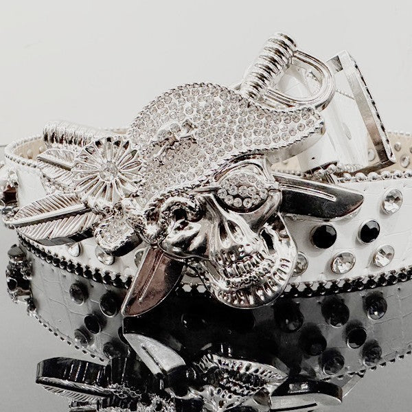 Skull Punk Belt with Rhinestones