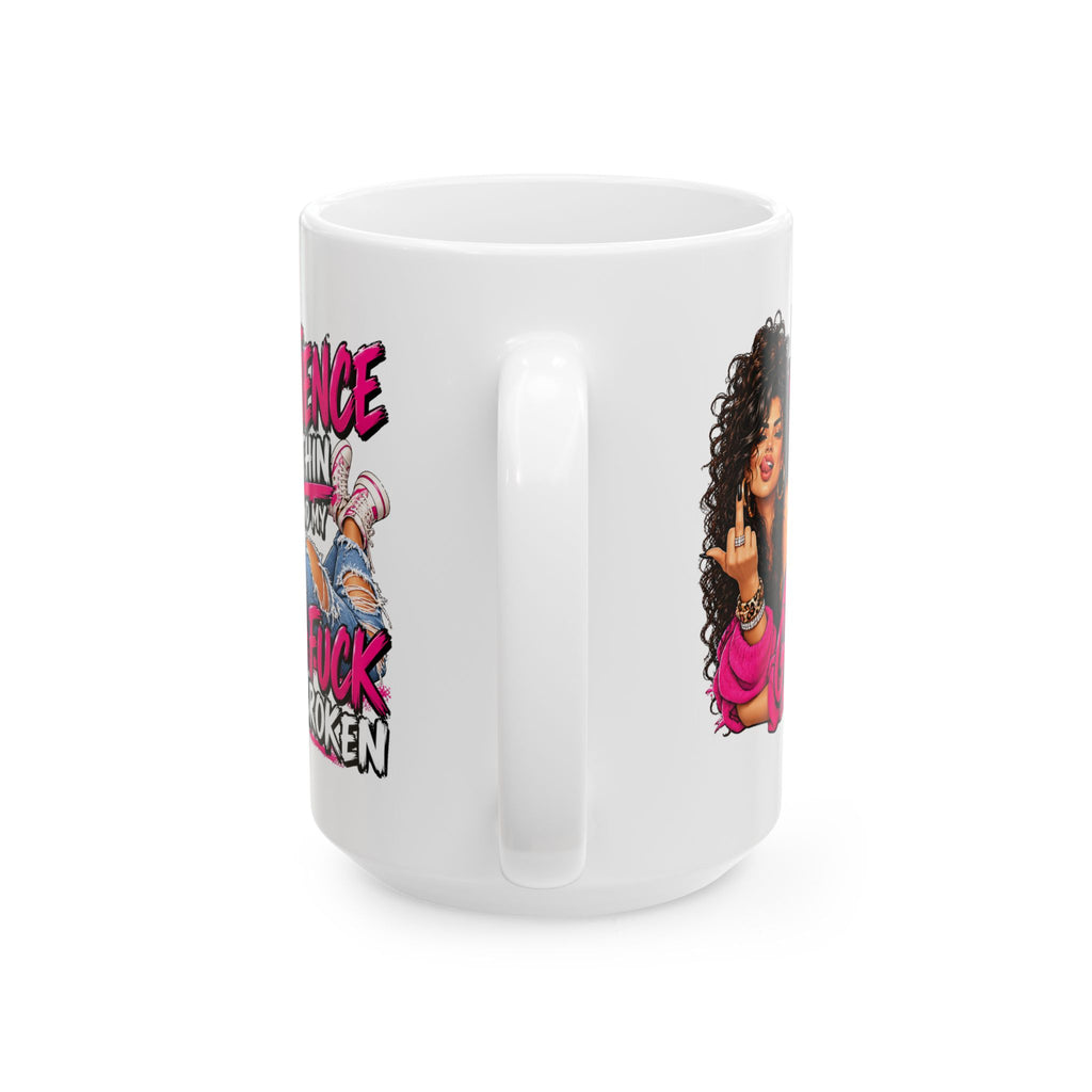 Sassy Middle Finger Ceramic Mug (11oz/15oz) – "My Patience is Thin, My Give a Damn Is Broken" Coffee Cup