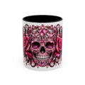 Pink Rhinestone Sugar Skull Coffee Mug – Day of the Dead Floral Accent Mug