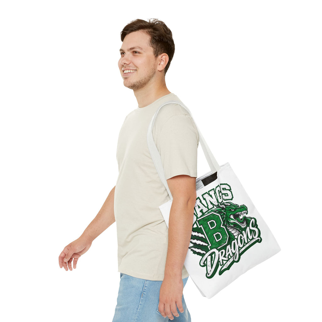 Bangs Dragons Tote Bag — Green Mascot Dragon School Spirit Tote