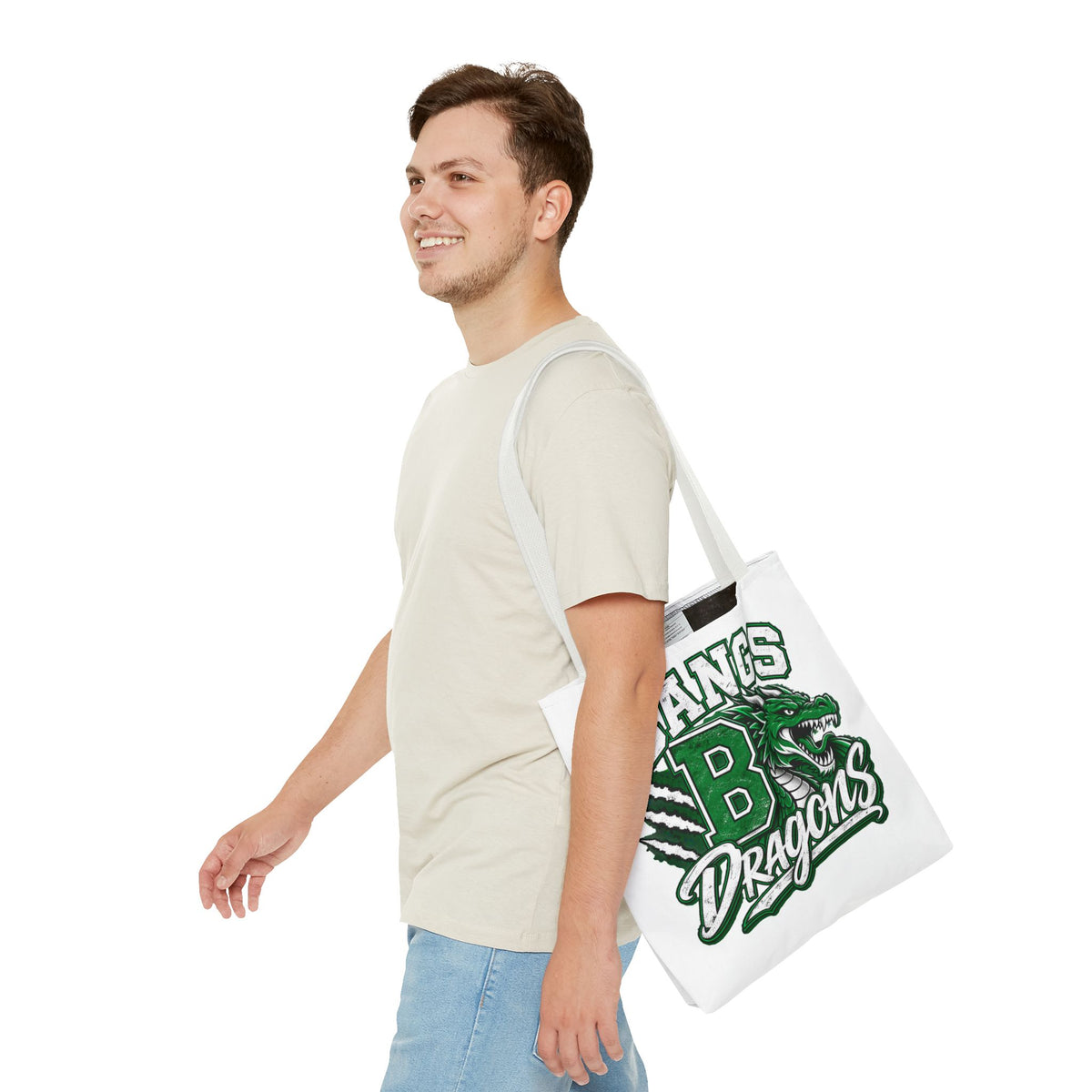 Bangs Dragons Tote Bag — Green Mascot Dragon School Spirit Tote