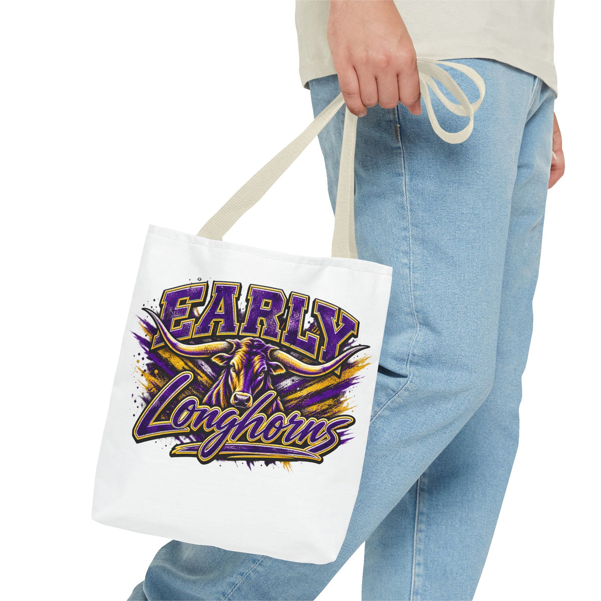 Early Longhorns Graphic Tote Bag – School Spirit Purple & Gold