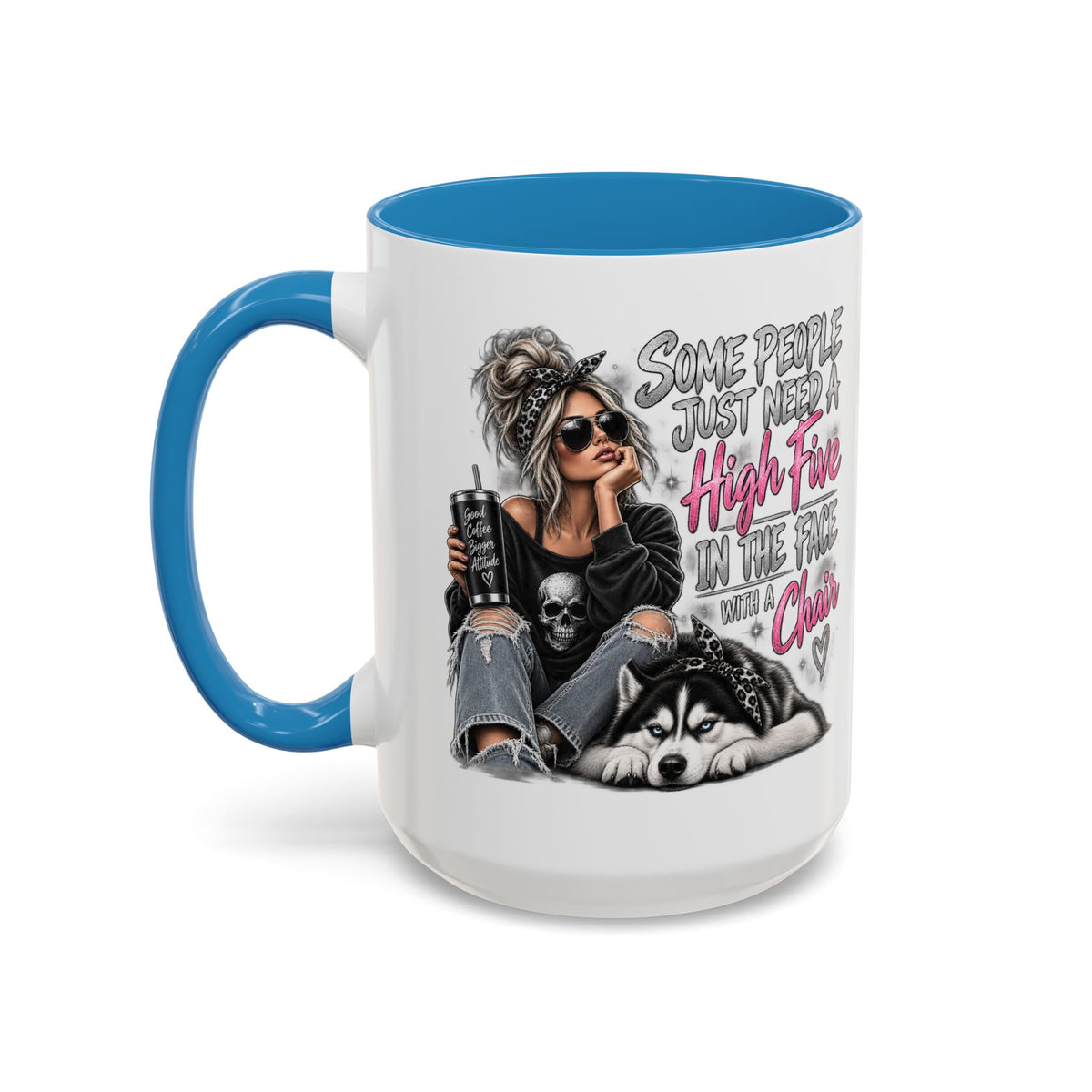 Some People Just Need a High Five Mug – Funny Husky Dog & Sassy Woman Accent Coffee Mug