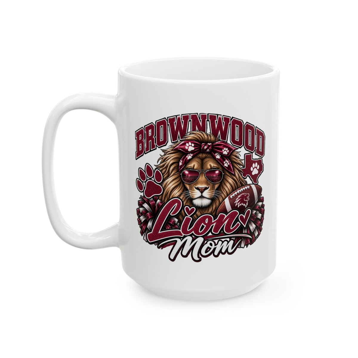 Brownwood Lion Mom Mascot Ceramic Mug (11oz, 15oz)