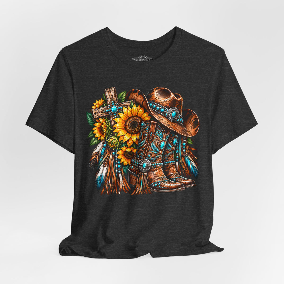 Western Cowboy Boots & Sunflowers Graphic Tee