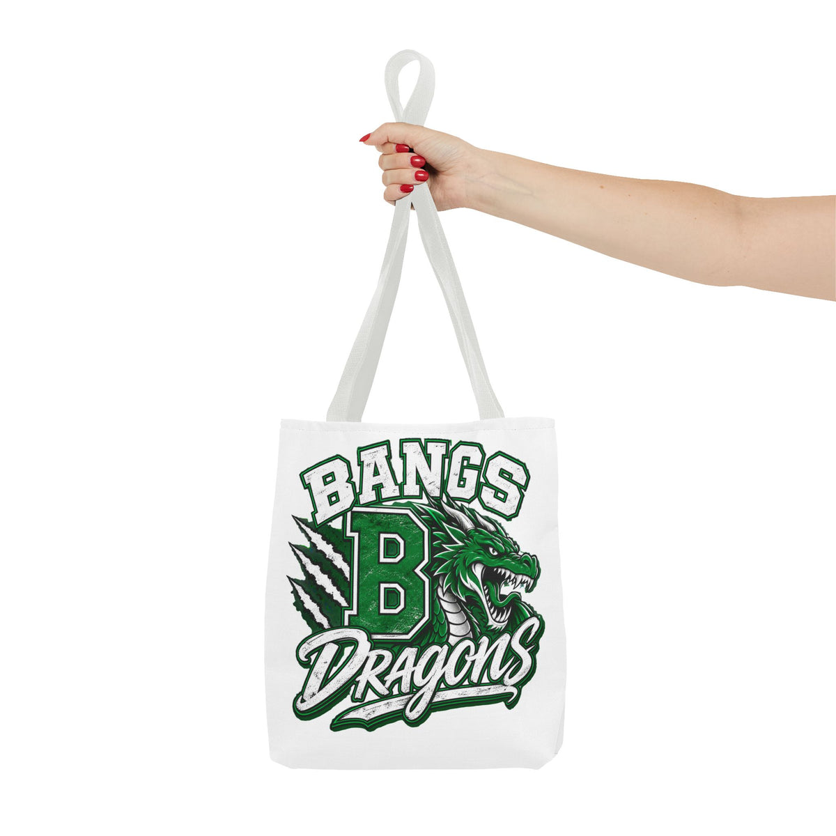 Bangs Dragons Tote Bag — Green Mascot Dragon School Spirit Tote