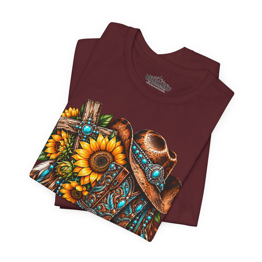 Western Cowboy Boots & Sunflowers Graphic Tee