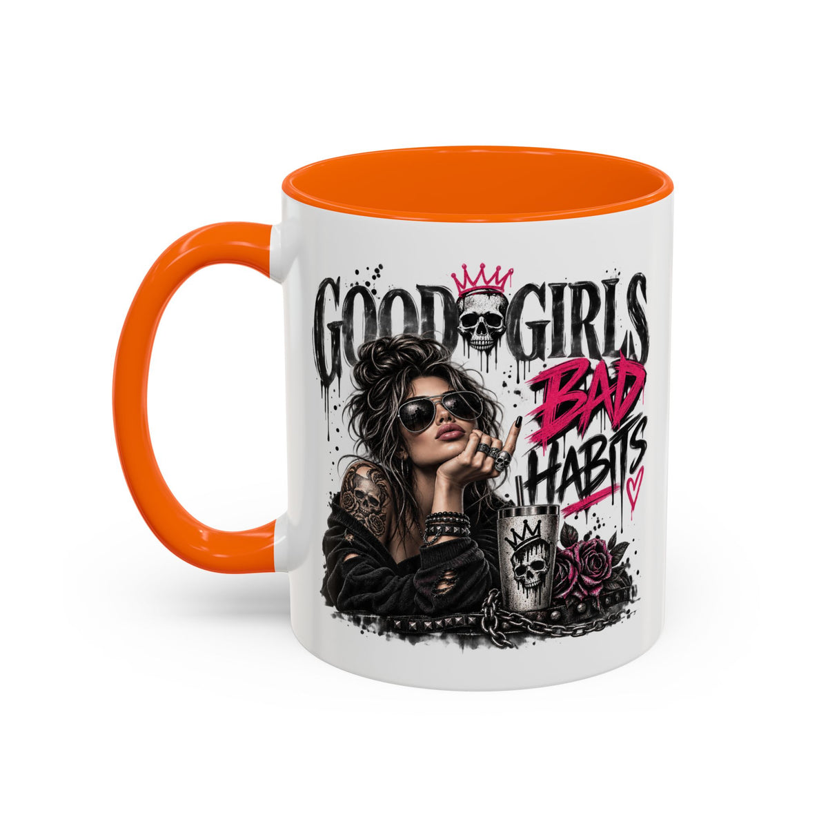 Good Girls, Bad Habits Accent Coffee Mug – Edgy Skull & Crown Design (11/15oz)