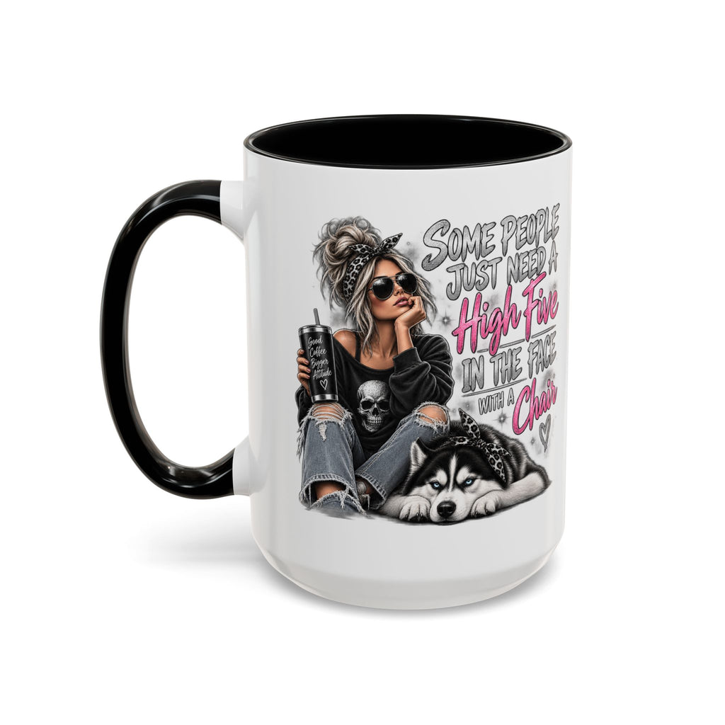 Some People Just Need a High Five Mug – Funny Husky Dog & Sassy Woman Accent Coffee Mug