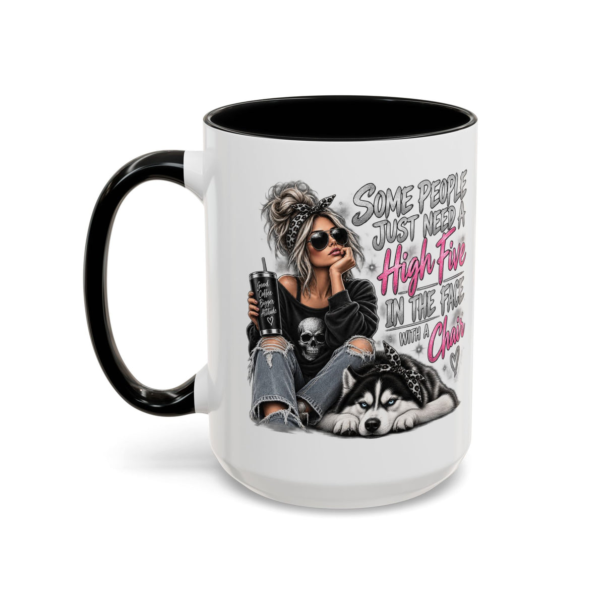 Some People Just Need a High Five Mug – Funny Husky Dog & Sassy Woman Accent Coffee Mug