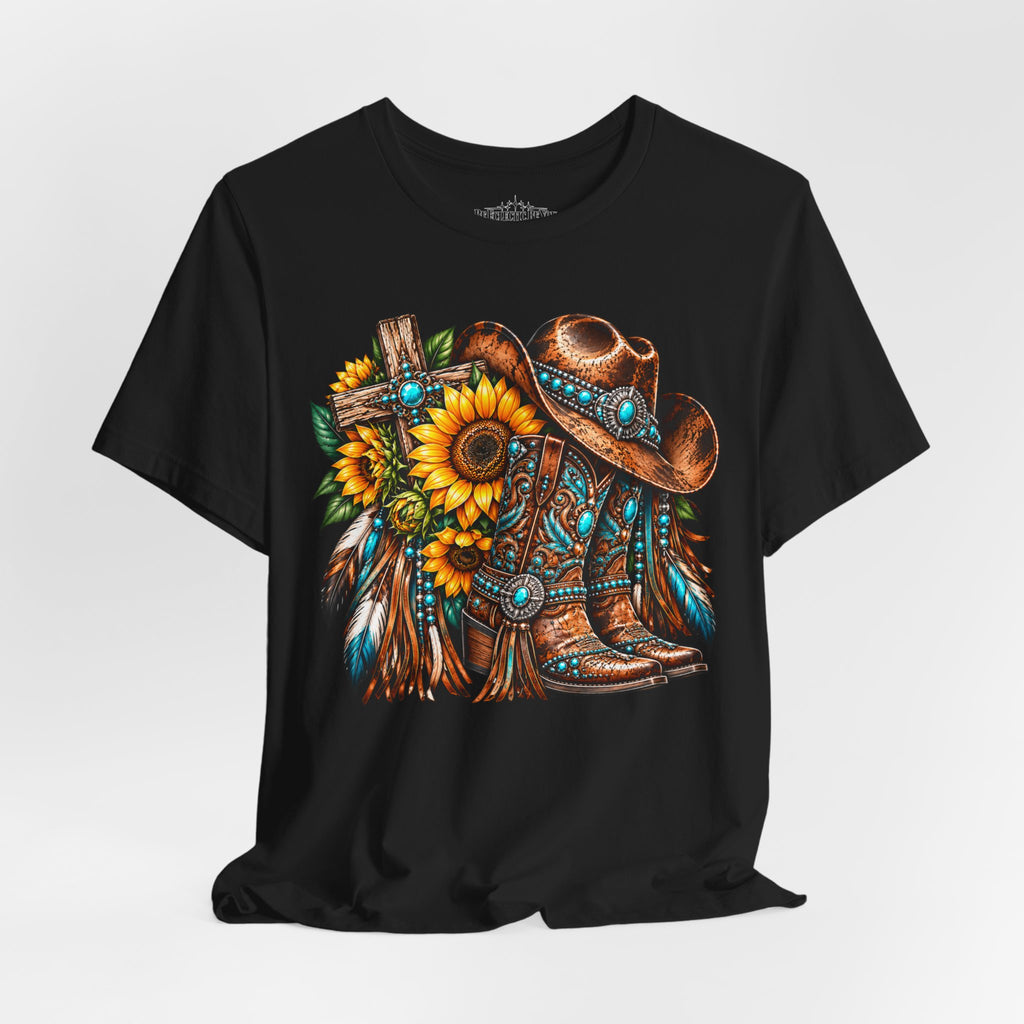 Western Cowboy Boots & Sunflowers Graphic Tee