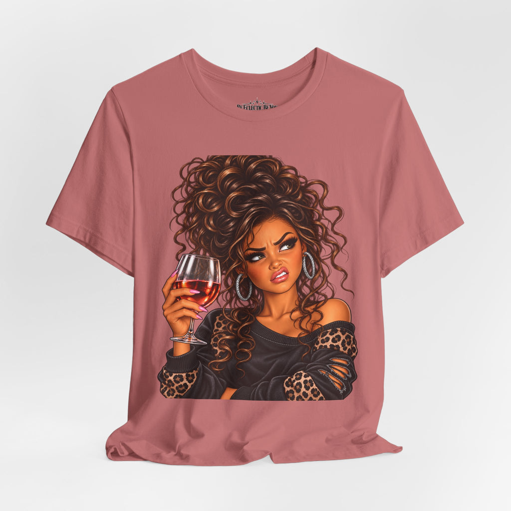 Curly Hair Wine Lover Graphic T-Shirt