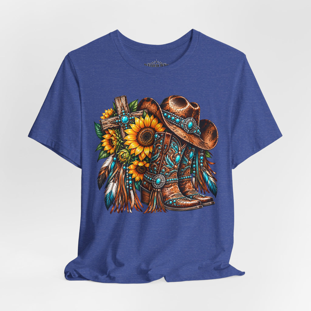Western Cowboy Boots & Sunflowers Graphic Tee