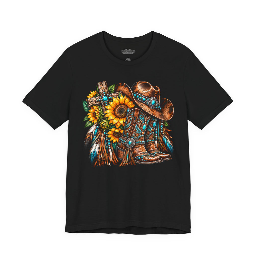 Western Cowboy Boots & Sunflowers Graphic Tee