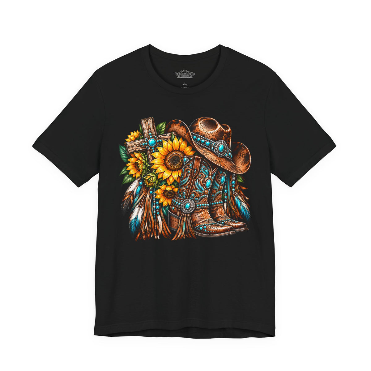 Western Cowboy Boots & Sunflowers Graphic Tee