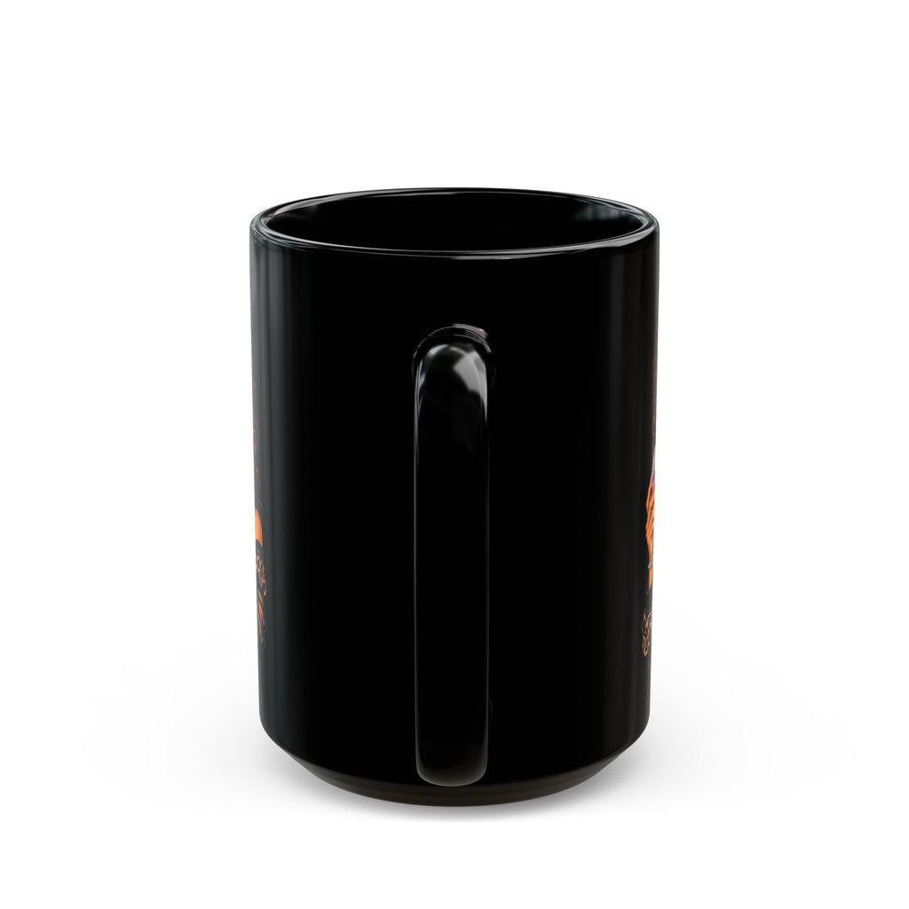 Black Ceramic Mug — Sassy Woman with Wine Illustration