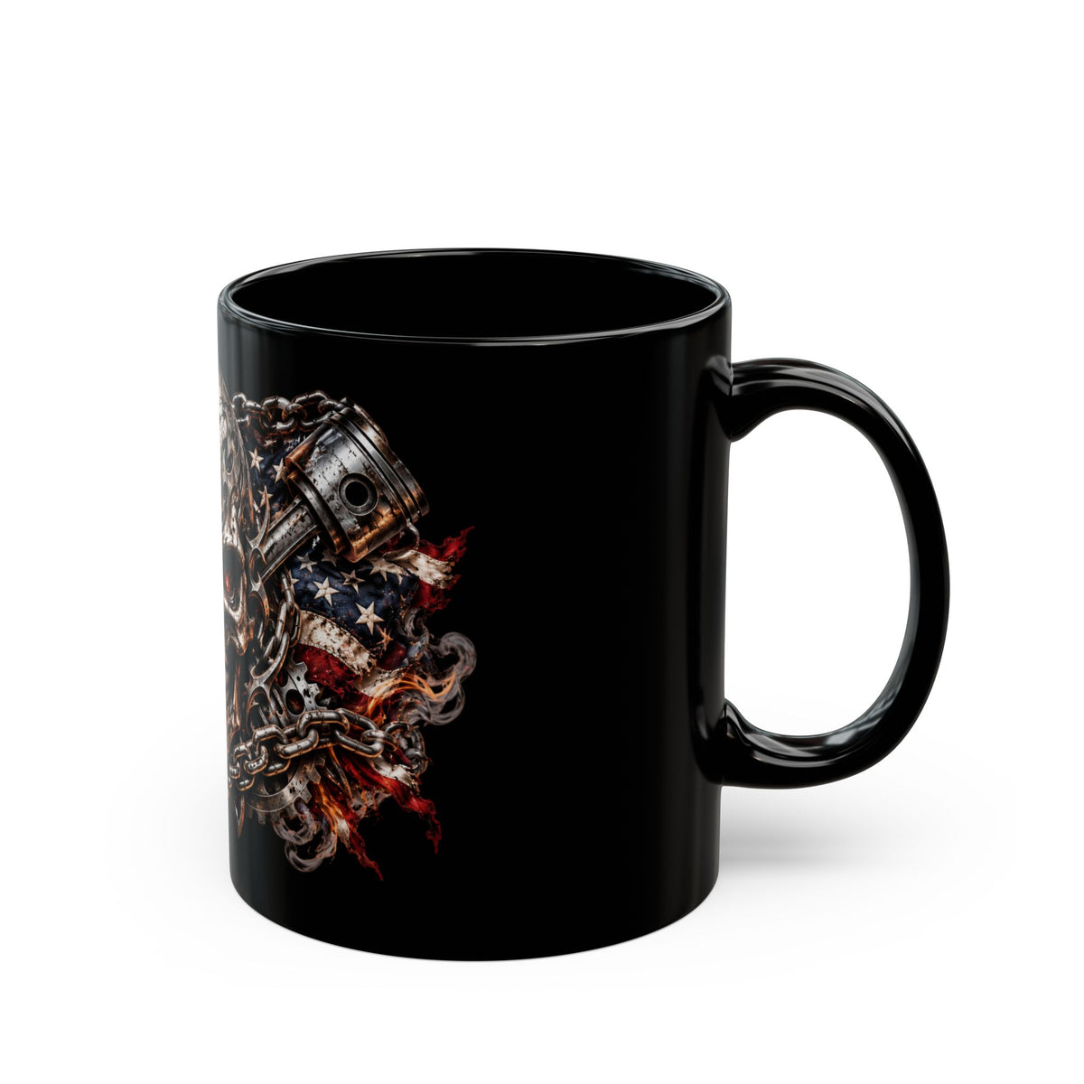 Skull & American Flag Black Mug — Gothic Biker Coffee Cup (11oz/15oz)