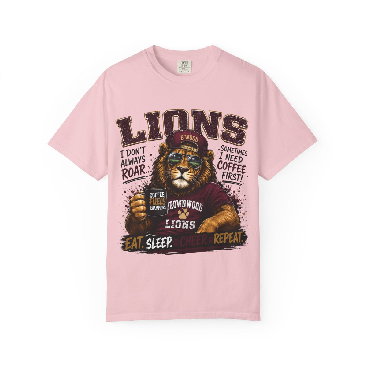 Lions Coffee Club T-Shirt — 'Eat. Sleep. Coffee. Repeat.' Graphic Tee