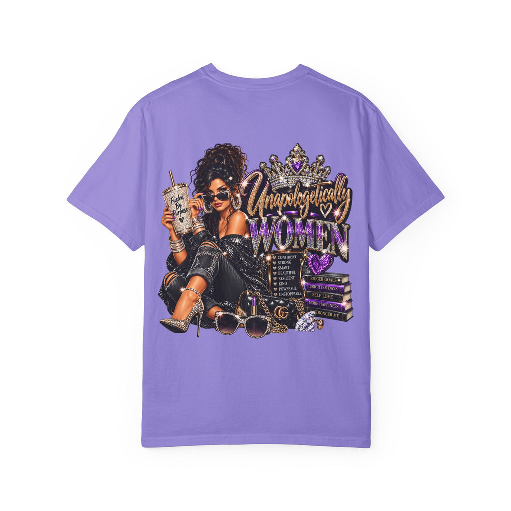 Unapologetically Women T-Shirt — Empowerment Graphic Tee with Crown, Books & Fashion Illustration