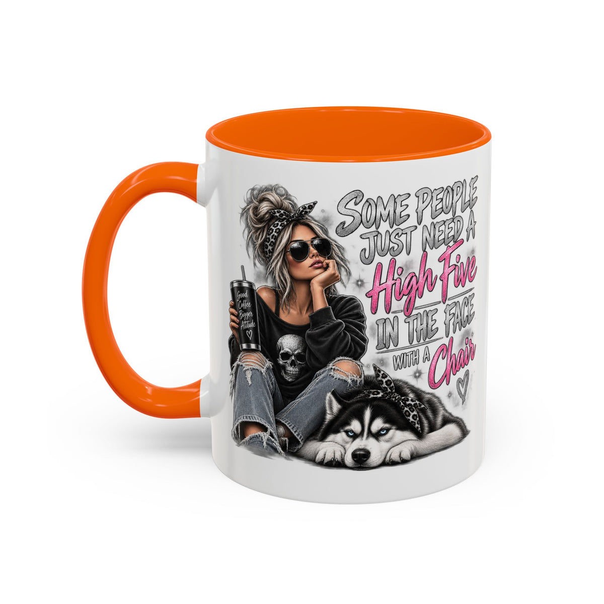 Some People Just Need a High Five Mug – Funny Husky Dog & Sassy Woman Accent Coffee Mug