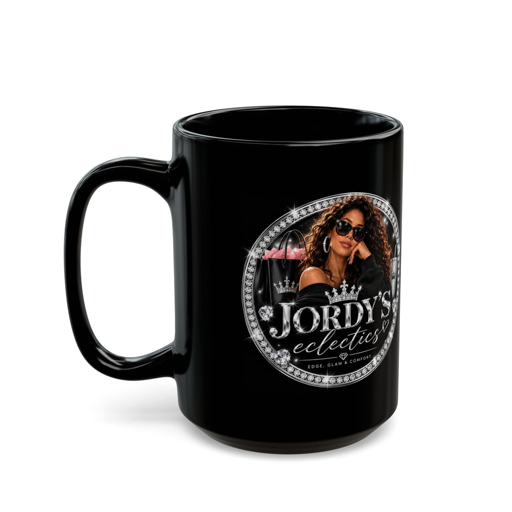 Jordy’s Eclectics Black Coffee Mug – Glam Lady Logo Ceramic Cup (11oz & 15oz)
