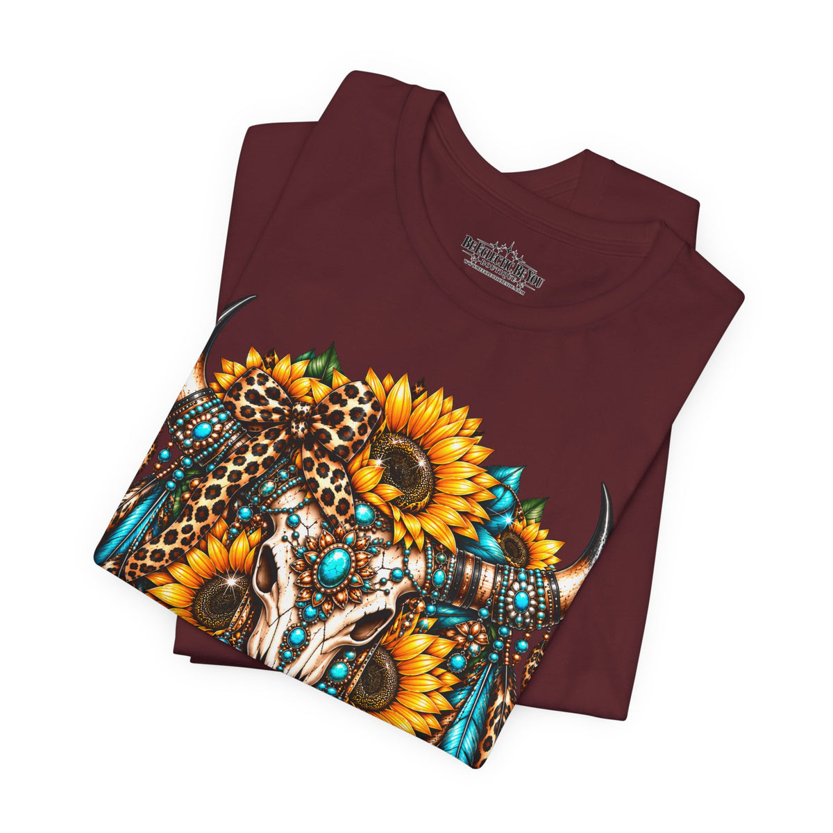 Boho Buffalo Skull Sunflower T-Shirt
