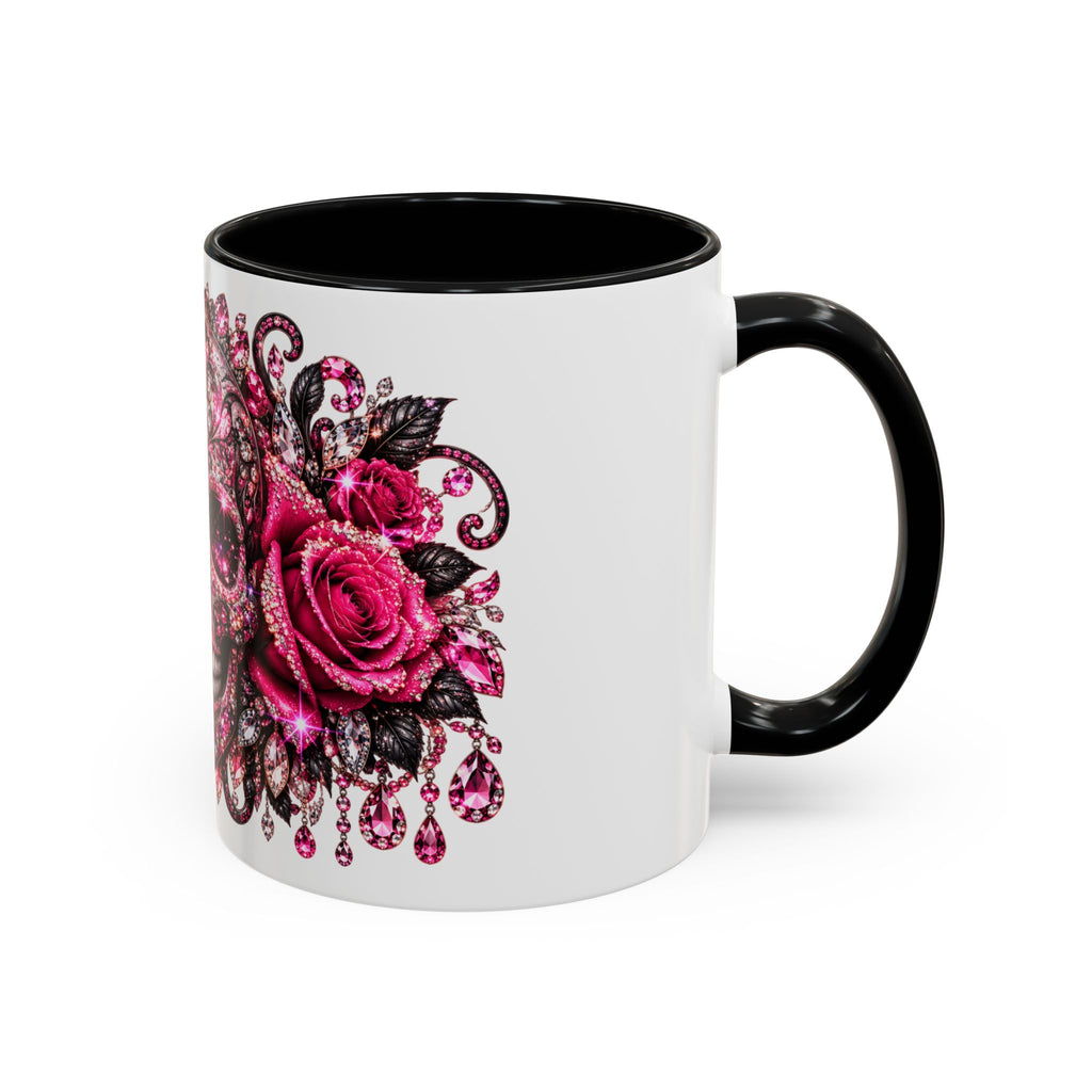Pink Rhinestone Sugar Skull Coffee Mug – Day of the Dead Floral Accent Mug