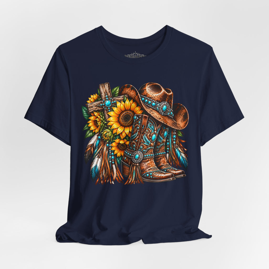 Western Cowboy Boots & Sunflowers Graphic Tee