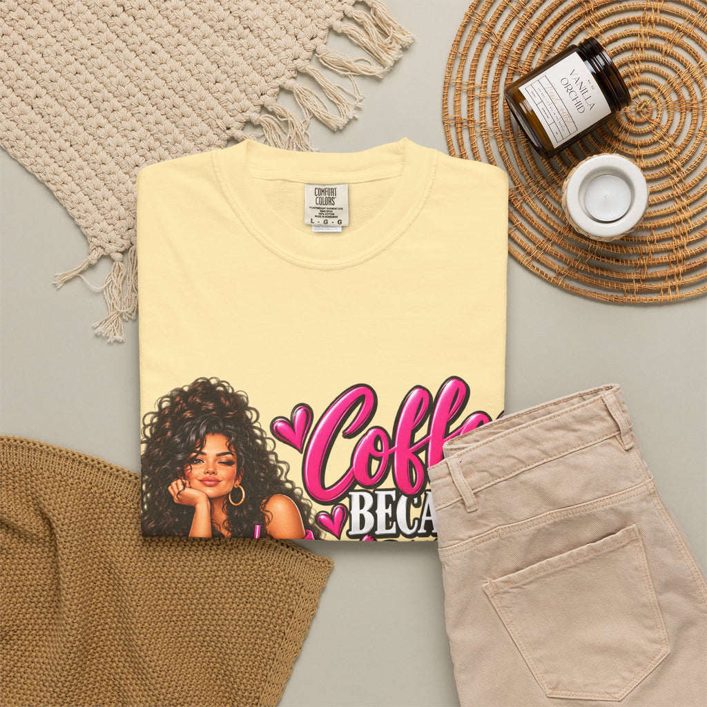 T-Shirt — "Coffee Because Adulting Is Hard" Graphic Tee (Cute Girl Illustration)