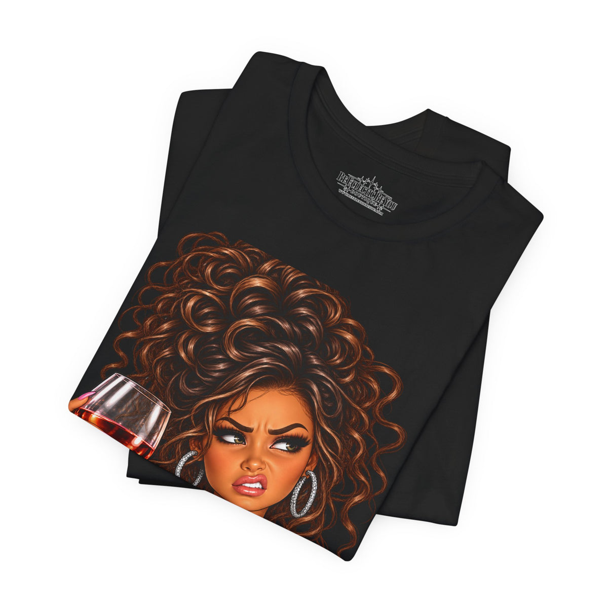 Curly Hair Wine Lover Graphic T-Shirt