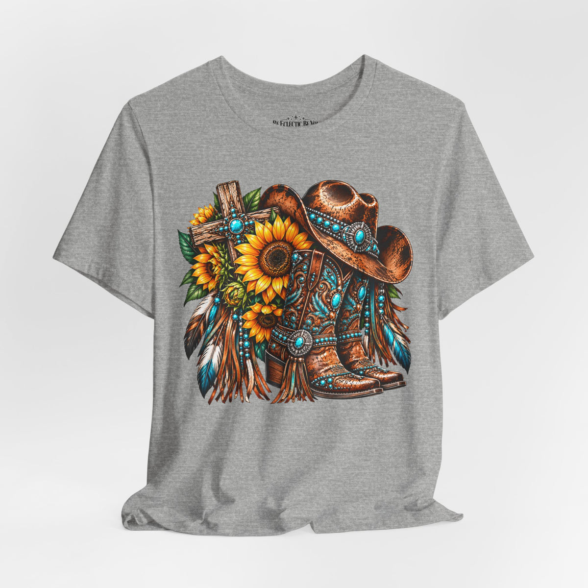 Western Cowboy Boots & Sunflowers Graphic Tee