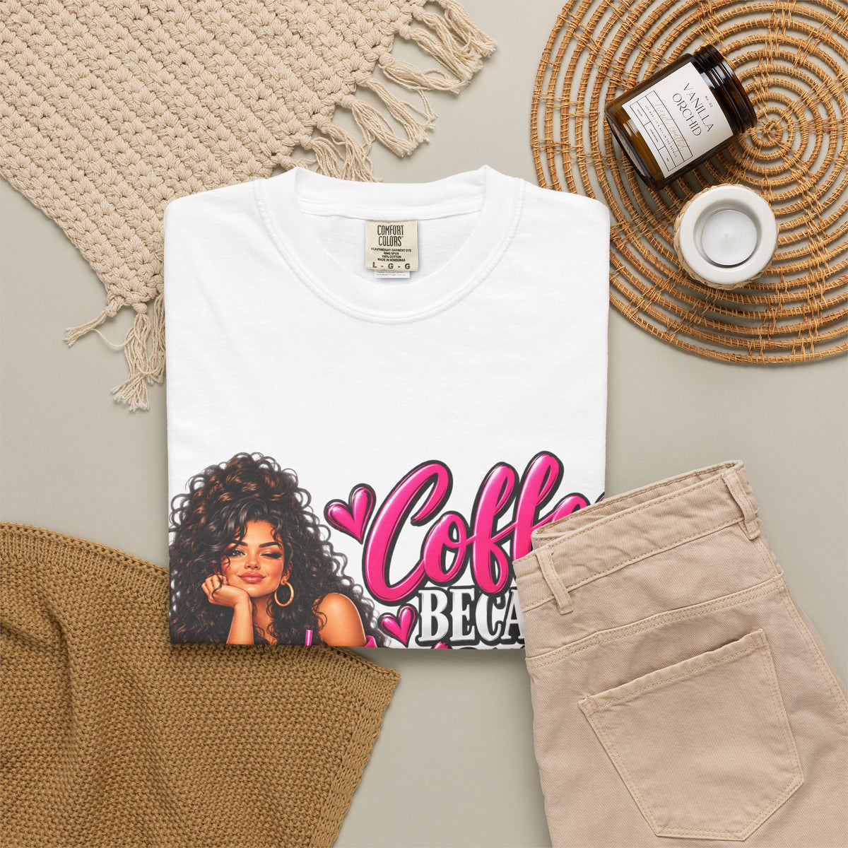 T-Shirt — "Coffee Because Adulting Is Hard" Graphic Tee (Cute Girl Illustration)