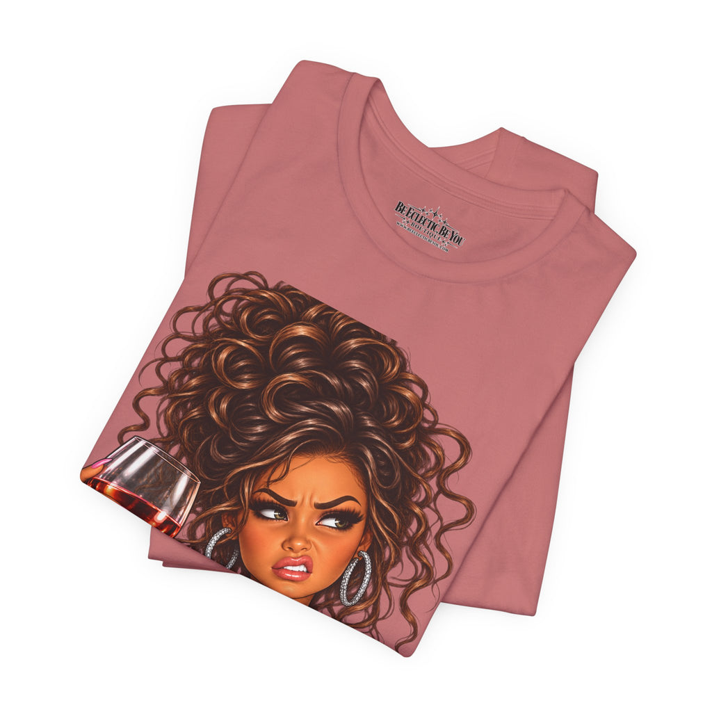 Curly Hair Wine Lover Graphic T-Shirt