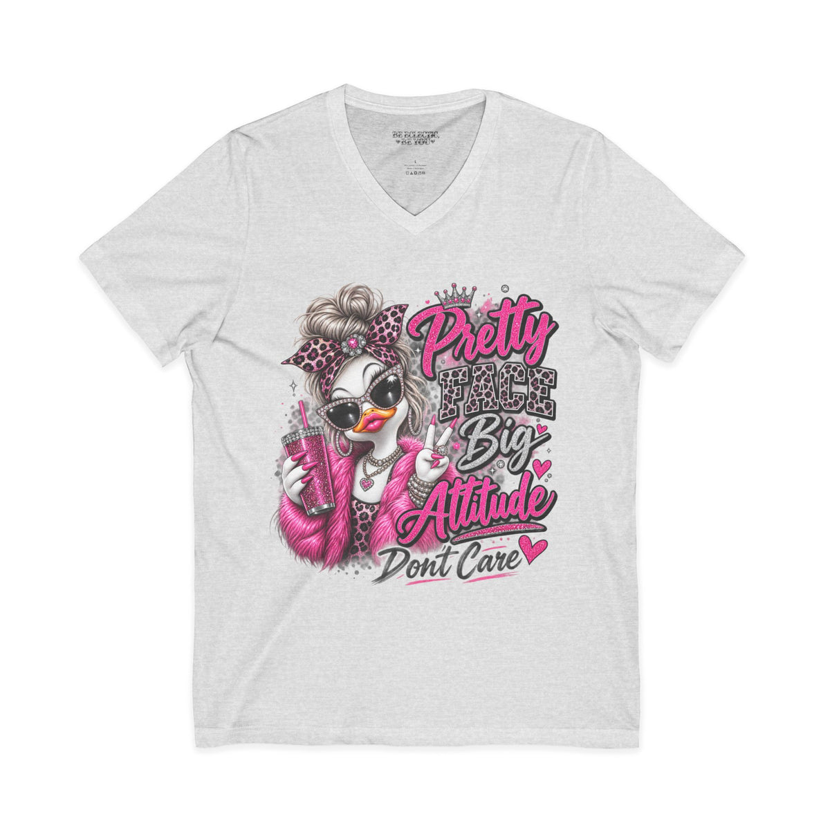 Pretty Duck Graphic V-Neck Tee — "Pretty Bigger Attitude Don’t Care"
