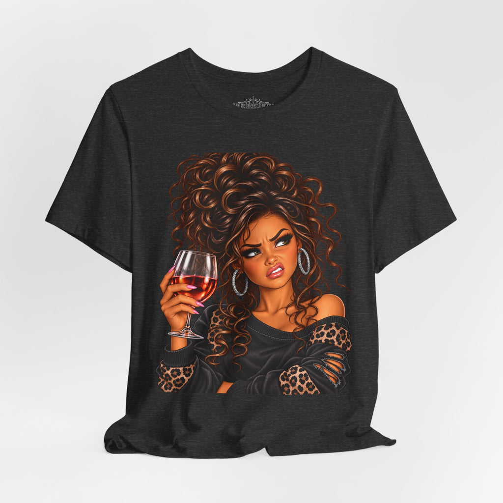 Curly Hair Wine Lover Graphic T-Shirt