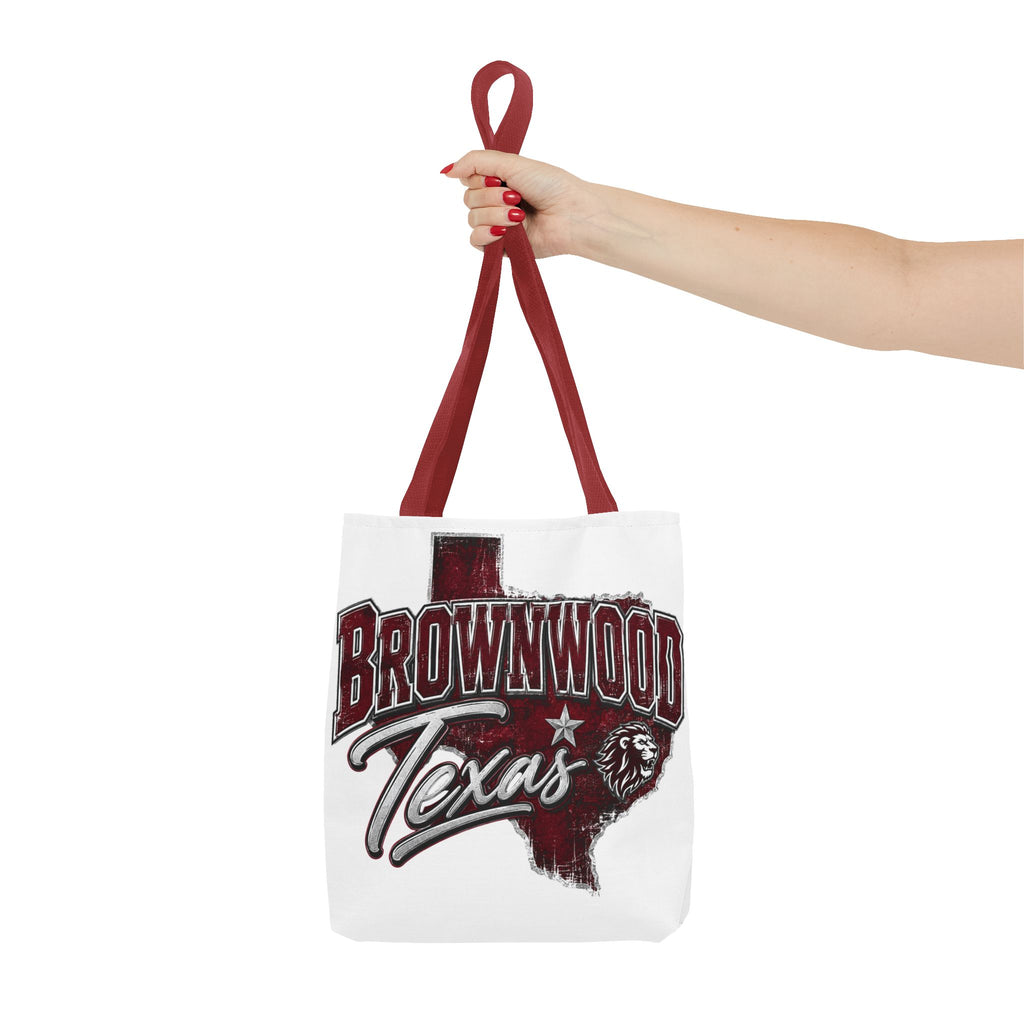 Brownwood Texas Tote Bag — Vintage State Outline & Lion Graphic