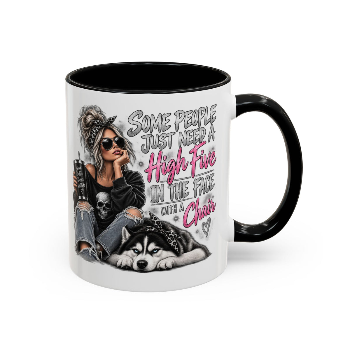 Some People Just Need a High Five Mug – Funny Husky Dog & Sassy Woman Accent Coffee Mug