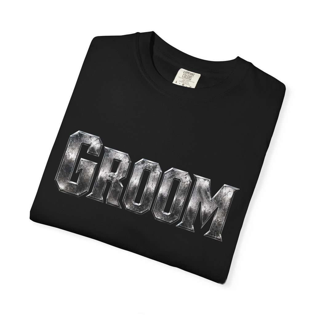 Groom Graphic T-Shirt — Metallic Lettering Wedding Tee for Grooms